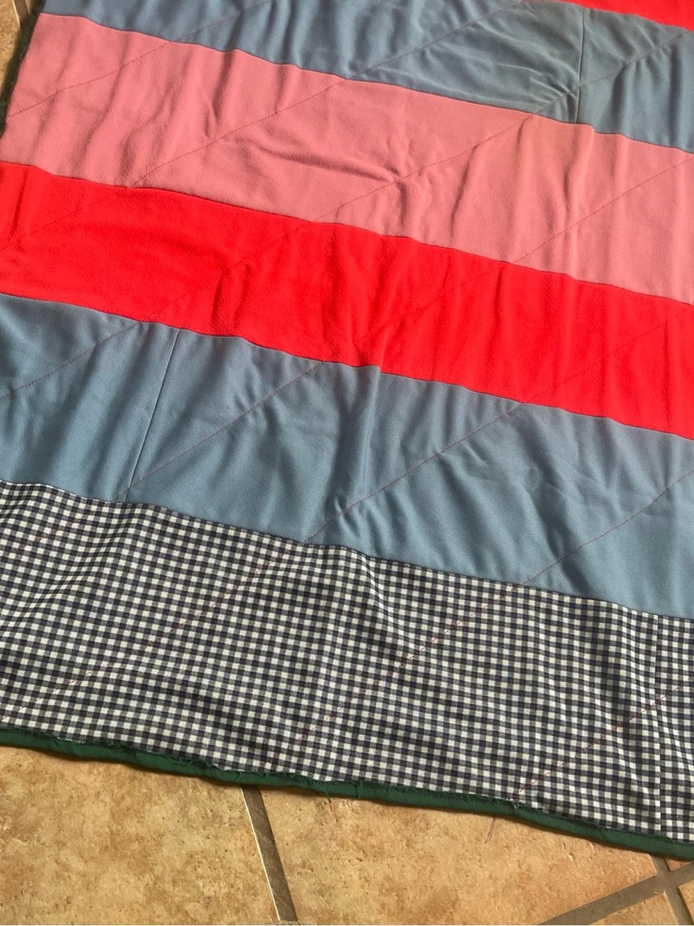 Handmade Multi-Color cabin-styleQuilted Throw Blanket - Green, Red, Blue, Purple